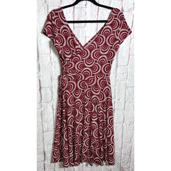 LONDON TIMES Cap Sleeve Surplice V-Neck Faux Wrap Style Dress Red & White Size 8 - Picture 1 of 7